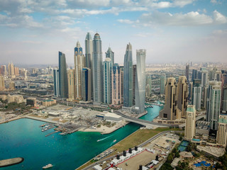 Fototapeta na wymiar Dubai Marina skyscrapers, aerial view, UAE