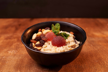 bowl of cereal with milk and strawberries