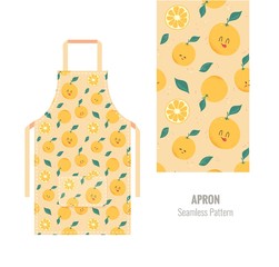 Kitchen apron with cute orange pattern. Vector illustration