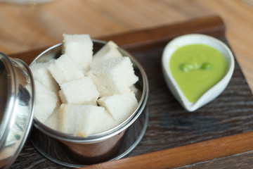 Green pandan custard slice of bread, top view