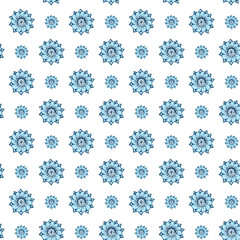 Fractal blue flowers. An elegant bright illustration with flowers. Pattern for design of fabric, wallpapers. On white background.