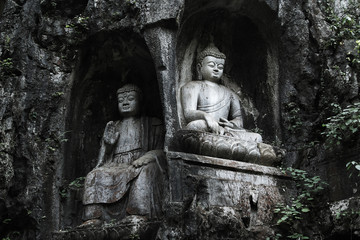 Ancient buddhist rock statue in Hangzhou, China 