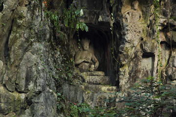 Ancient buddhist rock statue in Hangzhou, China 