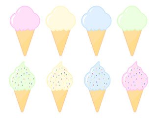 Set of cartoon ice cream icons isolated on the white background