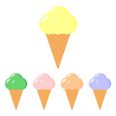 Set of cartoon ice cream icons isolated on the white background
