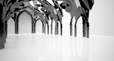 Abstract white and black gothic interior. 3D illustration and rendering.