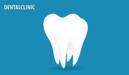 White big tooth - isolated on blue background - flat style - vector. Dental Clinic
