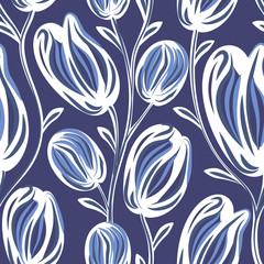 Fototapeta premium Floral seamless pattern. Hand drawn creative flowers. Colorful artistic background with blossom. Abstract herb. It can be used for wallpaper, textiles, wrapping, card. Vector illustration, eps10