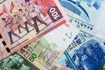 Hong Kong dollars bills background close up