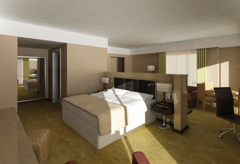 bedrroom interior design . 3D rendering