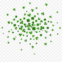 Saint Patrick's Day Border with Green Four and Tree 3D Leaf Clovers on White Background. Irish Lucky and success symbols. Vector illustration