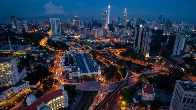4K Cinematic Zooming Out Time Lapse Footage of Kuala Lumpur city skyline taken from TNB 2 Building near KL Sentral.