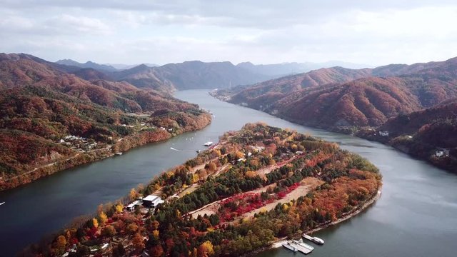 Aerial view Autumn of Nami island in Seoul ,South Korea.
