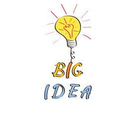 Light bulb in doodle style. Big idea hand drawn concept with copy space.