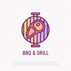 BBQ, grilled steak thin line icon. Modern vector illustration.