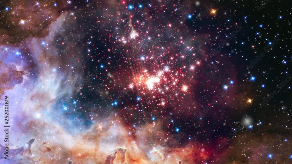 Sticker travel to massive large star field concentration cluster burst with flare light. contains public dom