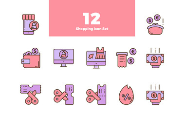 Shopping Bundle Set Icon with Stroke