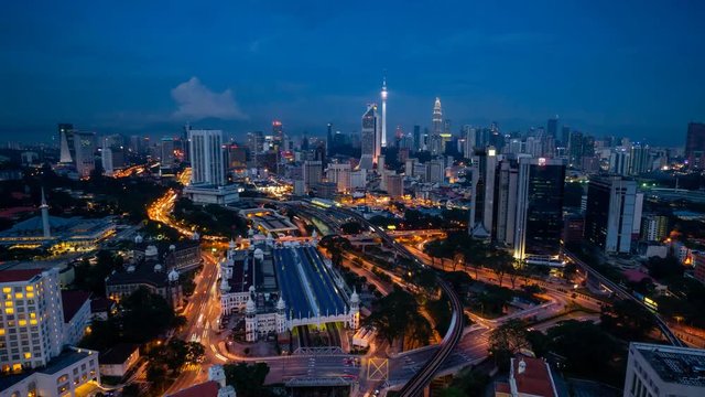 4K Cinematic Zooming In Time Lapse Footage of Kuala Lumpur city skyline taken from TNB 2 Building near KL Sentral.