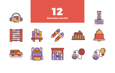 Education Bundle Set Icon with Stroke