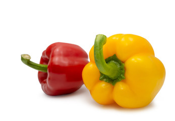 yellow and red sweet bell pepper on white background. (clipping path)