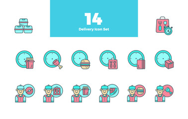 Delivery Food Bundle Set Icon with Stroke