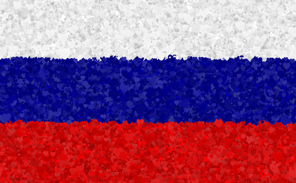 Graphic illustration of a Russian flag with a heart pattern