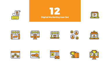Digital Marketing Bundle Set Icon with Stroke