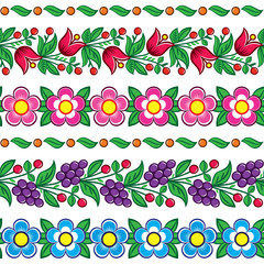 Seamless Polish folk art vector pattern - Zalipie traditional design with flowers and leaves 	