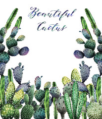 Watercolor illustration, cactus, handmade, white background, postcard for you