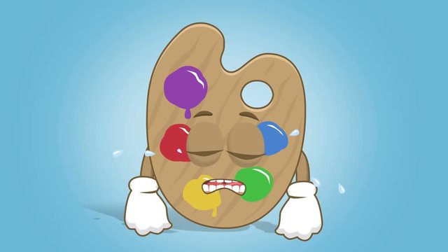 Cartoon Artist Color Palette Sorrow Cry with Face Animation Alpha Matte