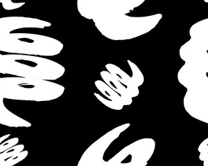 seamless vector pattern with curls of different size, white on black. Hand drawn. Vector