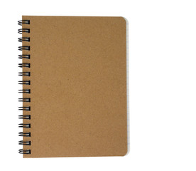 Top view of brown spiral notebook on white background. (clipping path)