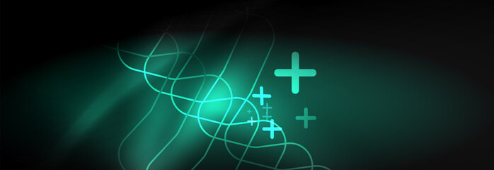 Dark neon light glowing template, abstract vector background lines