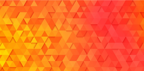 Orange geometric banner with abstract spectrum pattern of triangles.