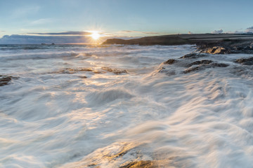 Surf at High Tide over Rocks, Constantine Bay, Cornwall, UK