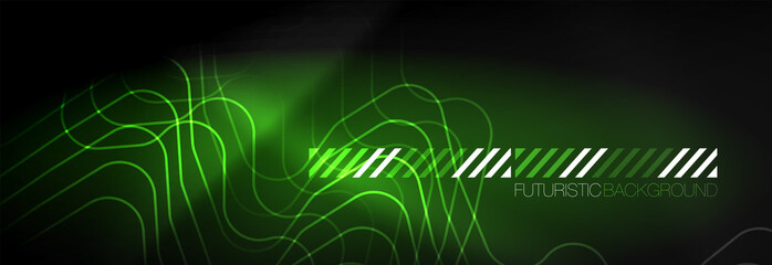 Dark neon light glowing template, abstract vector background lines