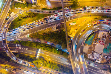 Top down view of Hong Kong traffic at night