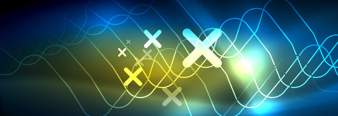 Neon glowing techno lines, hi-tech futuristic abstract background template with square shapes