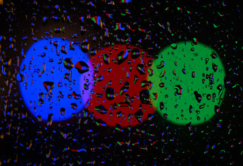 colourful bokeh background with raindrops