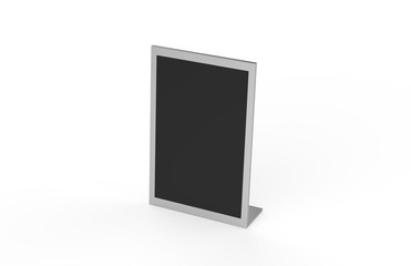 Modern Black Acrylic Tabletop, Wet Erase Liquid Chalk Board, Menu Display Write-On Board, Mock Up Template On Isolated White Background, 3D Illustration