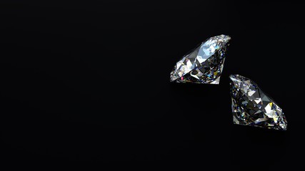 Diamonds Isolated On The Black Background - 3D Illustration