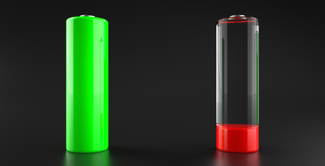 Fully Charged And Discharged Battery -3D Illustration