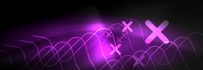 Naklejka premium Dark neon light glowing template, abstract vector background lines