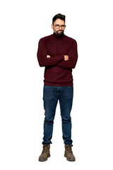 Naklejka premium Full-length shot of Handsome man with glasses feeling upset on isolated white background