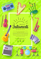 Music instruments  vector brochure cards set.  Audio tools template of flyear, magazines, poster, book cover, banners. Concert invitation concept background. Layout illustration modern page background