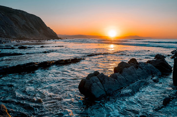  Beautiful sunset at Barrika beach, Vizcaya, Basque Country, Spain