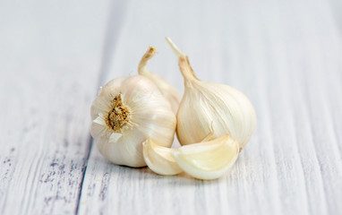 fresh garlic on wooden table