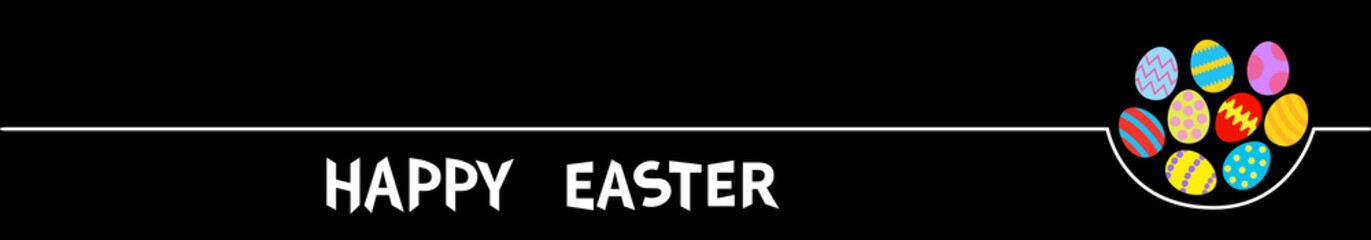 Happy Easter egg set. White line. Colorful painting eggs. Black background. Flat design