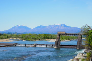 佐貫頭首工と日光連山