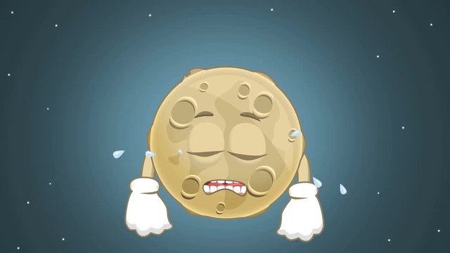 Cartoon Cute Moon Cry with Face Animation with Alpha Matte